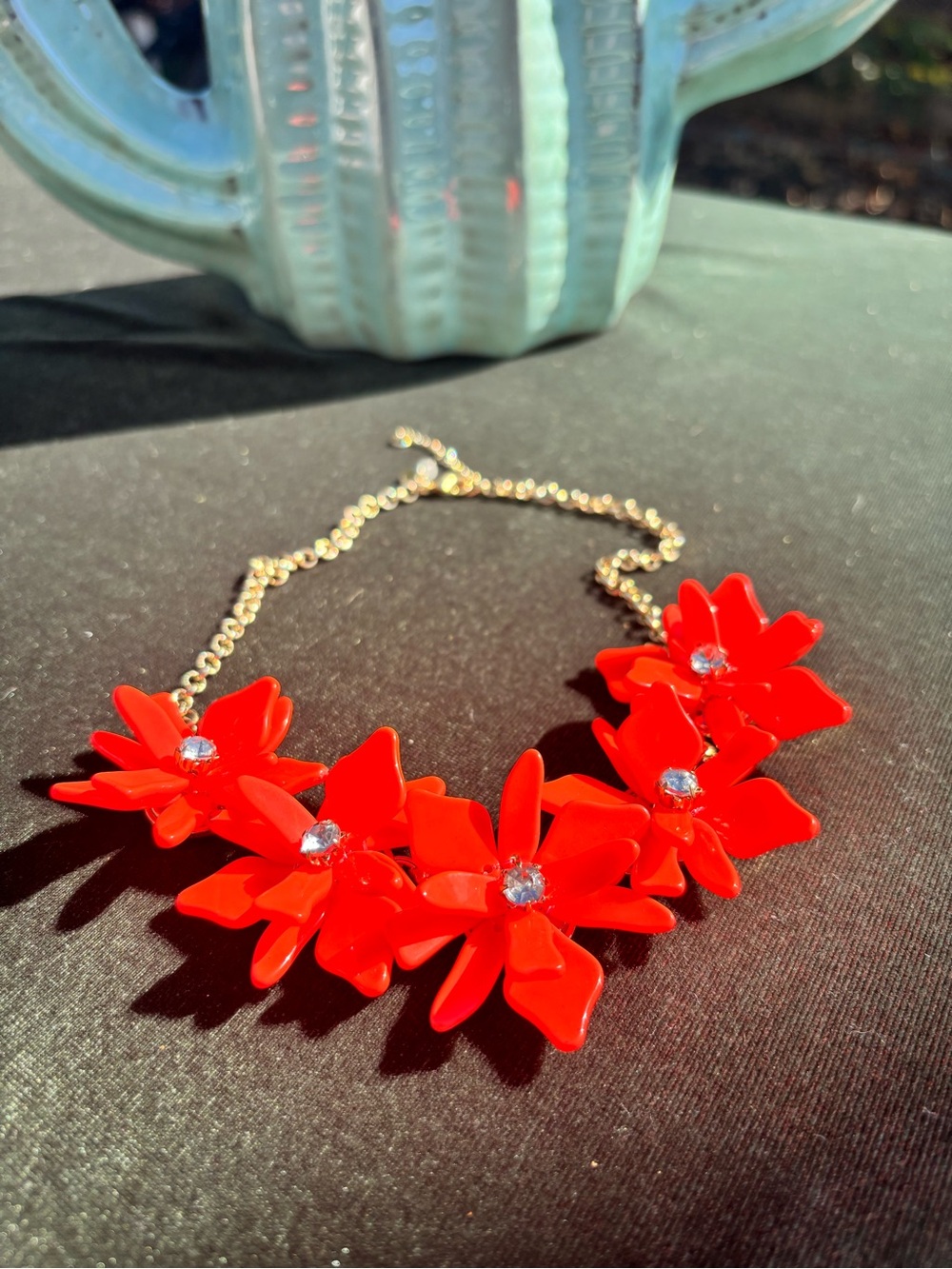 J. Crew Factory Red Floral Crystal Pendant Necklace